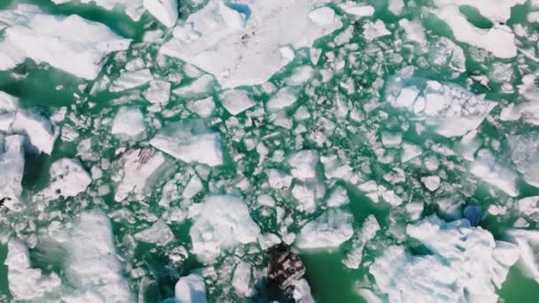 Aerial Ice Formations Jokulsarlon Glacier Lagoon Diamond Beach Iceland Incredible — 비디오