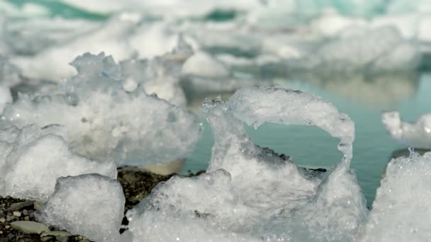 Close Ice Crystal Water Diamond Beach South Coast Iceland Macro — Stock video