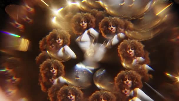 Kaleidoscope Effect Shot Charming African American Woman Fluffy Afro Style — Vídeo de Stock