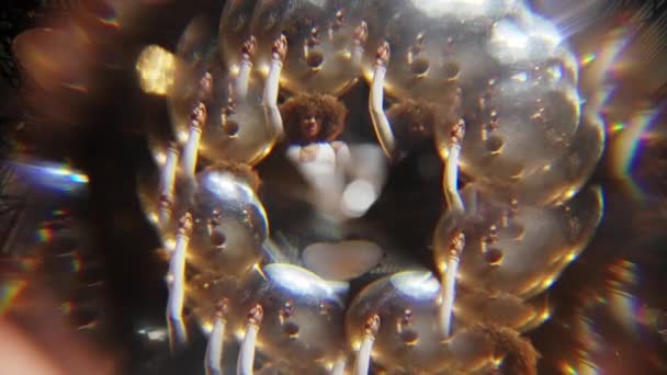Kaleidoscope Effect Shot Charming African American Woman Fluffy Afro Style — Stockvideo