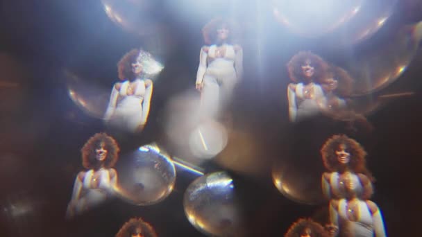 Kaleidoscope Effect Shot Charming African American Woman Fluffy Afro Style — Vídeo de Stock