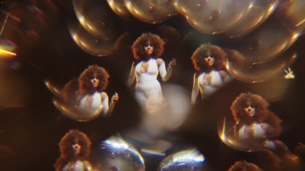 Kaleidoscope Effect Shot Charming African American Woman Fluffy Afro Style — Vídeo de Stock