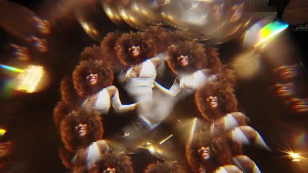 Kaleidoscope Effect Shot Charming African American Woman Fluffy Afro Style — Stockvideo