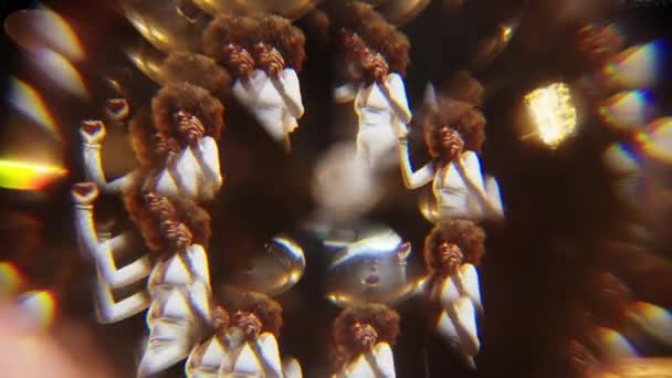 Kaleidoscope Effect Shot Charming African American Woman Fluffy Afro Style — Vídeos de Stock