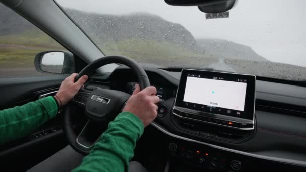 Reykjavik Iceland October 2021 Lockdown Medium Shot Man Driving Car — стокове відео