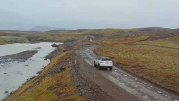 Reykjavik Iceland October 2021 Wide Drone Tracking Flight Car Driving — Wideo stockowe