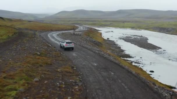 Reykjavik Iceland October 2021 Wide Drone Tracking Flight Car Driving — Stok video