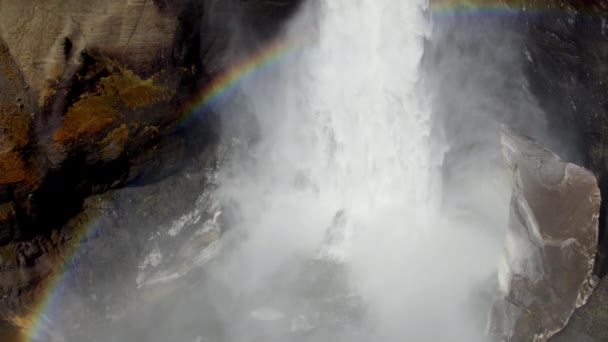Aerial Majestic Haifoss Waterfall Rainbow Spectacular Scenery Iceland Slow Motion — Video Stock