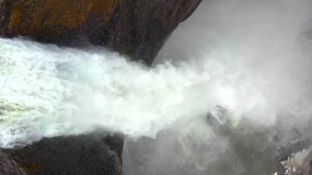 Aerial Majestic Haifoss Waterfall Spectacular Scenery Iceland Water Rapidly Falls — Stockvideo