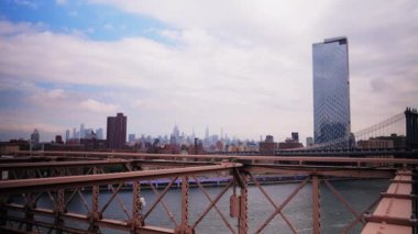 View From Brooklyn Bridge on Manhattan Skyline. Cityscape of New York. Cityscape of New York. Famous Landmark. Panoramic Static Shot