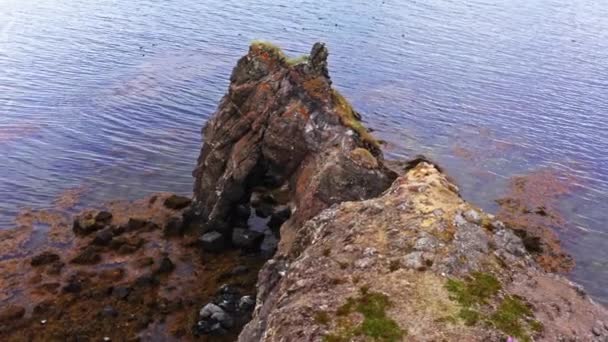 Aerial Orbital Shot Magnificent Seascape North Iceland Coast Arch Rock — Video