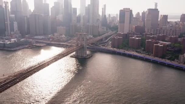 Aerial Brooklyn Bridge East River Manhattan District New York Panoramic — Video