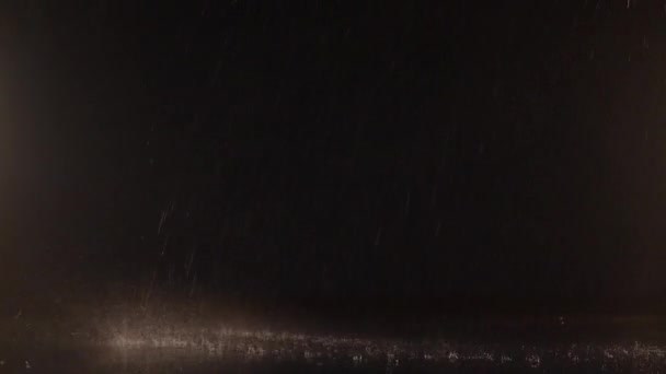 Water Drops Falling Floor Dark Empty Studio Imitating Rain Shower — Stockvideo