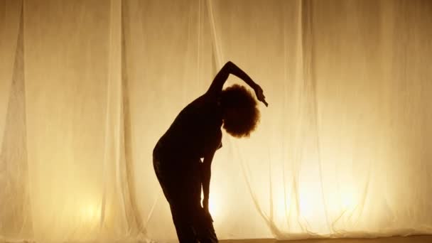 Ballerino Professionista Che Esibisce Studio Contro Tenda Del Palco Con — Video Stock