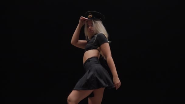 Profesional Dancer Performing Black Background Seductive Young Woman Long Blond — Stok Video