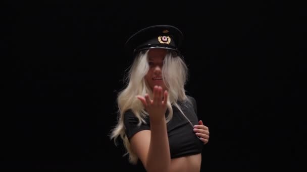 Portrait Professional Dancer Performing Black Background Dalam Bahasa Inggris Seductive — Stok Video