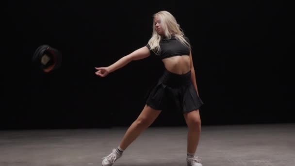 Profesional Dancer Performing Black Background Seductive Young Woman Long Blond — Stok Video