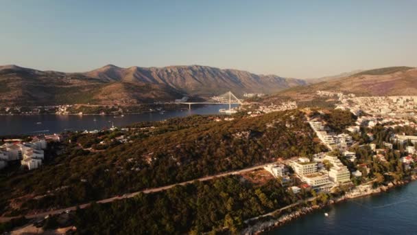 Drone Sobre Paisaje Mar Adriático Costa Dubrovnik Croacia — Vídeo de stock