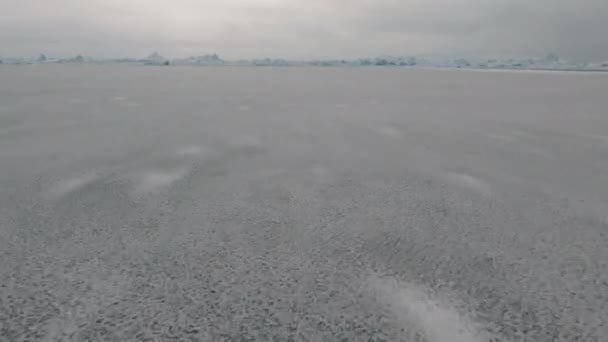 Wide Gopro Drone Flight Grey Ice Coastline Greenland — Stock Video