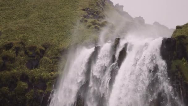 Vue Aérienne Cascade Majestueuse Seljalandsfoss Eau Tombe Panne Courant Superbe — Video