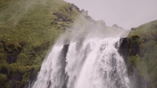 View Top Majestic Seljalandsfoss Waterfall Stunning Scenery Highlands Iceland Water — Stock Video