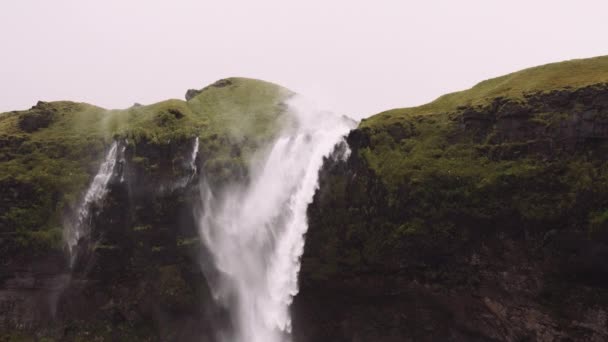 Utsikt Över Toppen Majestic Seljalandsfoss Waterfall Fantastisk Natur Höglandet Island — Stockvideo