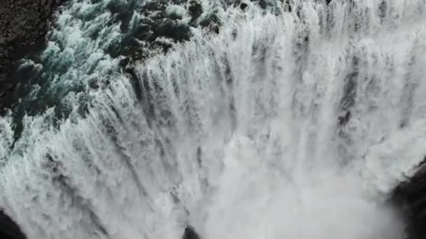 Wide Overhead Drone Flight Dettifoss Waterfall Vatnajokull National Park Iceland — стокове відео