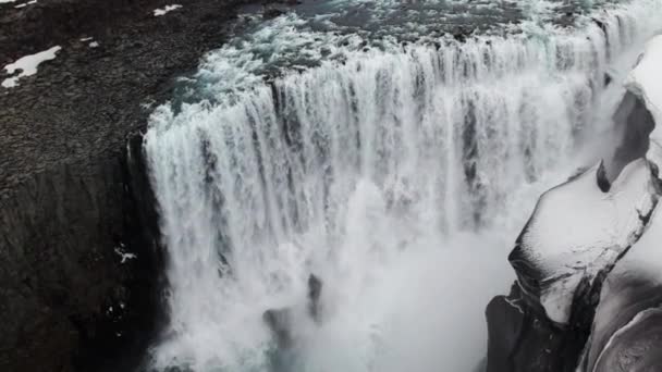 Wide Drone Flight Dettifoss Waterfall Vatnajokull National Park Iceland — стокове відео