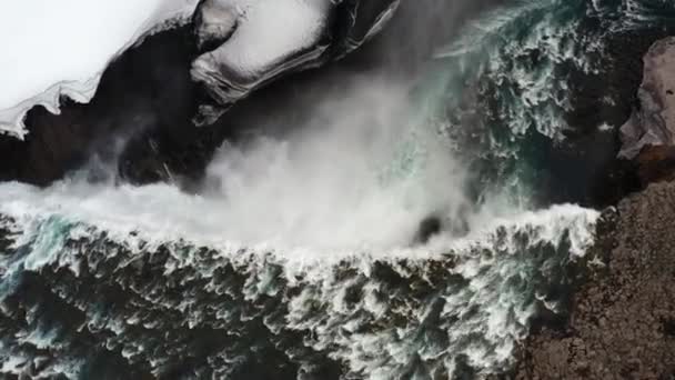 Overhead Drone Flight Dettifoss Waterfall Vatnajokull Nationalpark Island — Stockvideo
