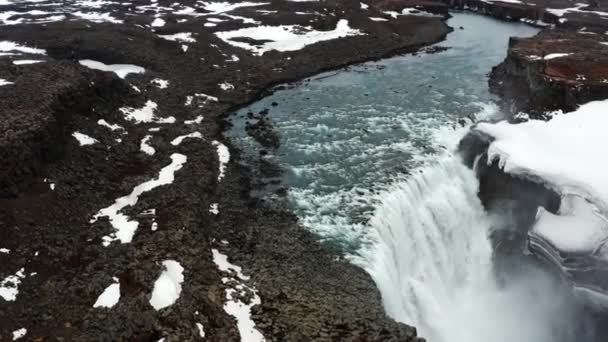 Drone Flight Dettifoss Waterfall Vatnajokull Nationalpark Island — Stockvideo