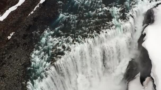 Arcing Drone Flight Dettifoss Waterfall Vatnajokull National Park Iceland — стокове відео