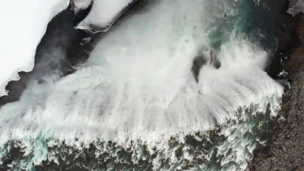 Overhead Descending Drone Flight Dettifoss Waterfall Vatnajokull National Park Island — Stockvideo