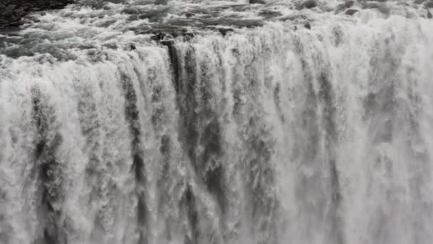 Slow Motion Drone Tilting Dettifoss Waterfall Vatnajokull National Park Island — Stockvideo