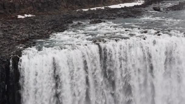 Wide Panning Drone Slow Motion Skott Dettifoss Waterfall Vatnajokull National — Stockvideo