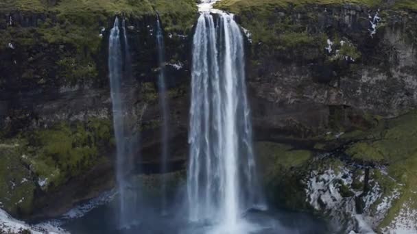 Wide Tilt Drone Shot Seljalandsfoss Waterfall Landscape Iceland — Stock Video