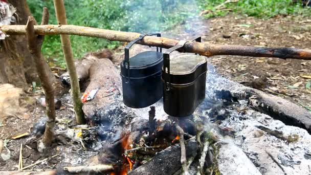 火上の鍋で調理食品 — ストック動画