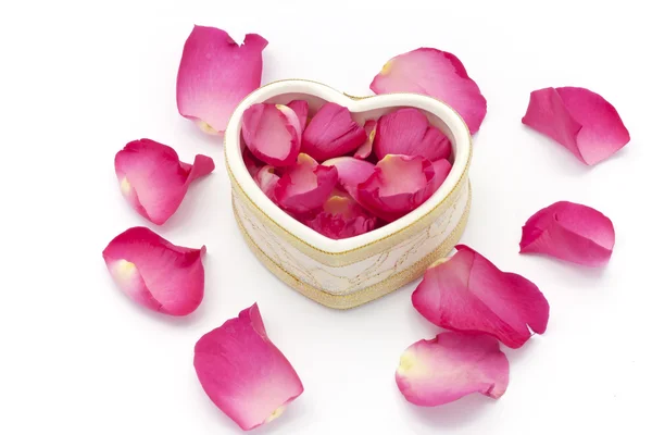 Heart cup and rose petals — Stock Photo, Image