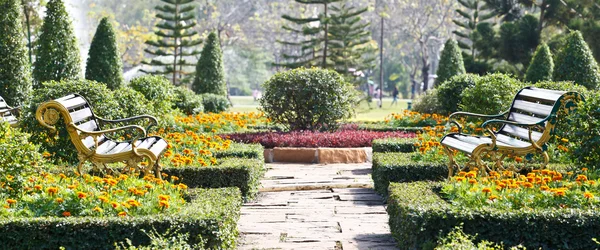 Dois bancos no jardim — Fotografia de Stock