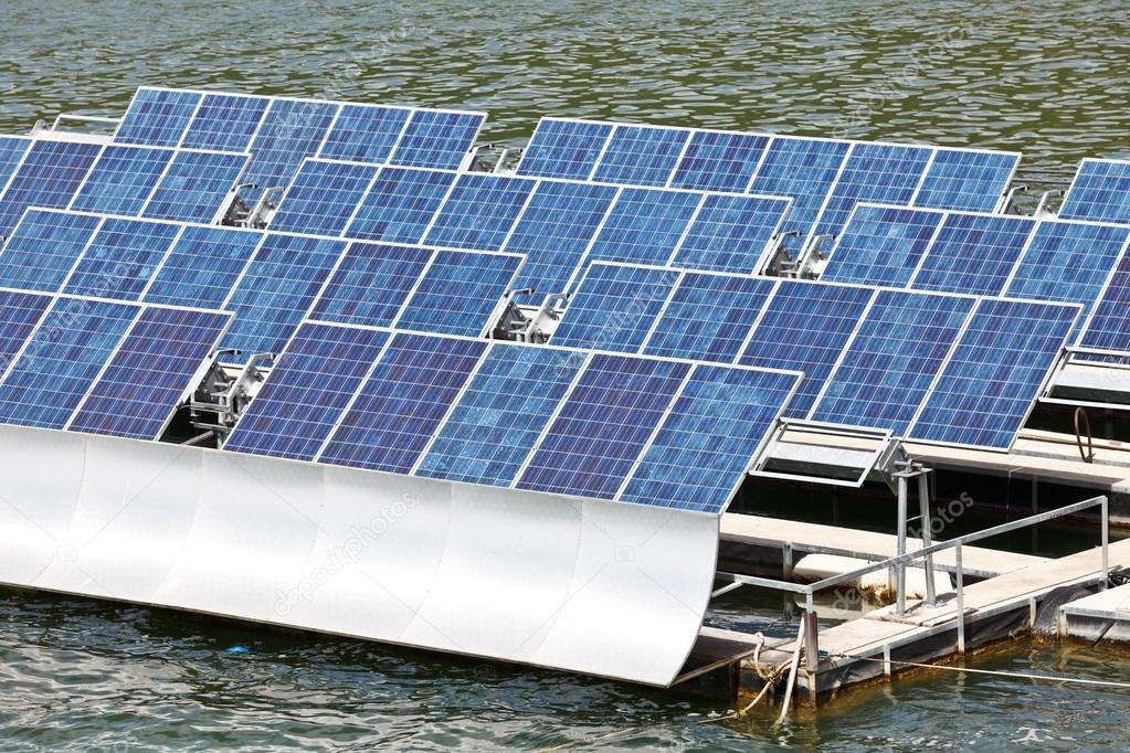 Solar panels on the water.