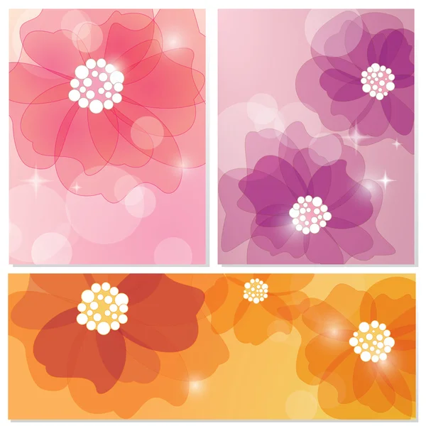 Conjunto de tarjetas vectoriales con diseño de flores — Vector de stock