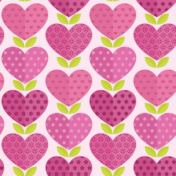 Seamless patterns with flowers, hearts and leaves. — Stock Vector