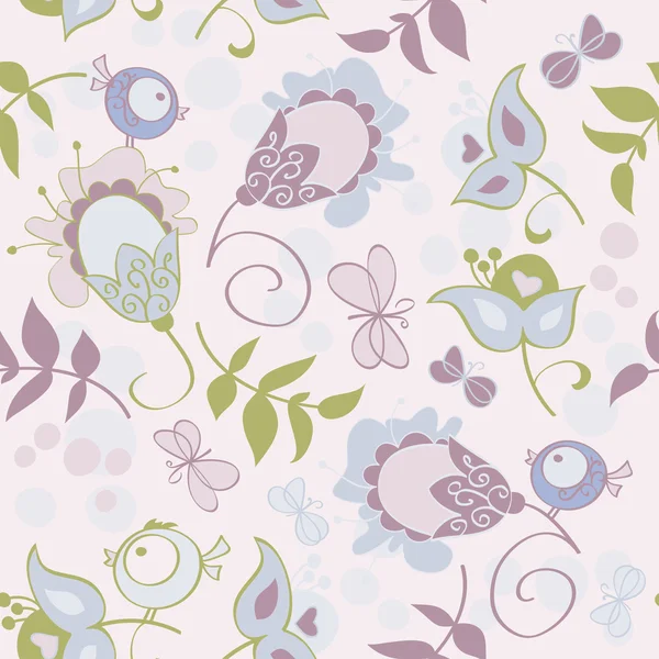 Seamless pattern with flowers and birds. Cute seamless. — Stock Vector