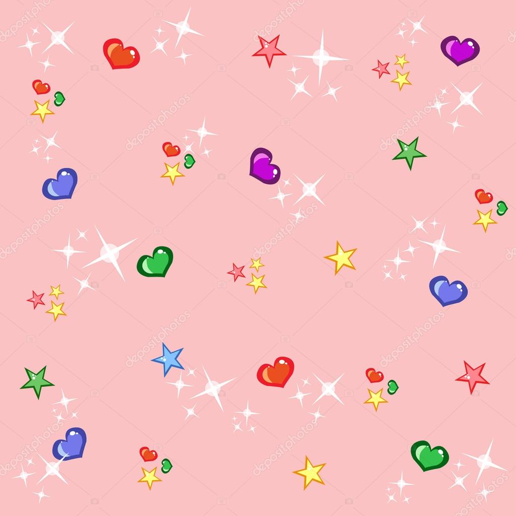 Fundo rosa infantil com estrelas e corações Vetor de ©Kisaya 21491887, image size:1024x1024