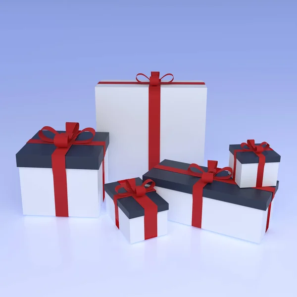 お祝いの贈り物 赤いリボンの白い箱 孤立したイメージ 3Dレンダリング — ストック写真