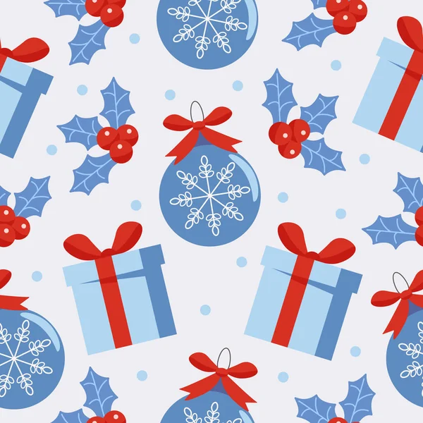 クリスマスをテーマに 休日の装飾 おもちゃ 贈り物 お菓子 シームレスなパターン パターンフィル ウェブページの背景 表面テクスチャに使用できます — ストックベクタ