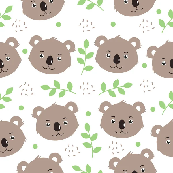 Yeşil dalları ve noktaları olan şirin bir koala. Kusursuz desenler. Duvar kağıdı, web sayfası arkaplan dolguları, yüzey dokuları için kullanılabilir