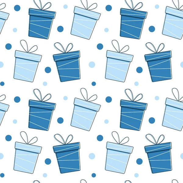 Синие Подарочные Коробки Белом Фоне День Рождения Новый Год Бесшовный — стоковый вектор