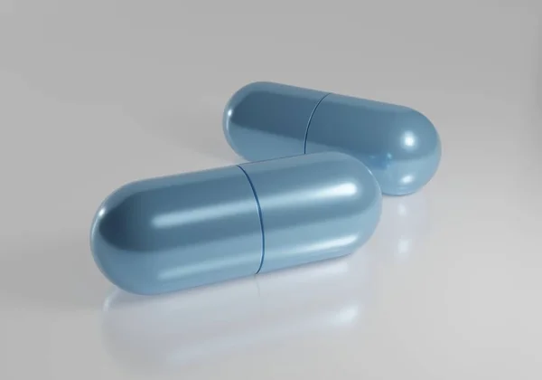 Pilules Capsules Bleues Isolées Sur Fond Clair Rendu — Photo