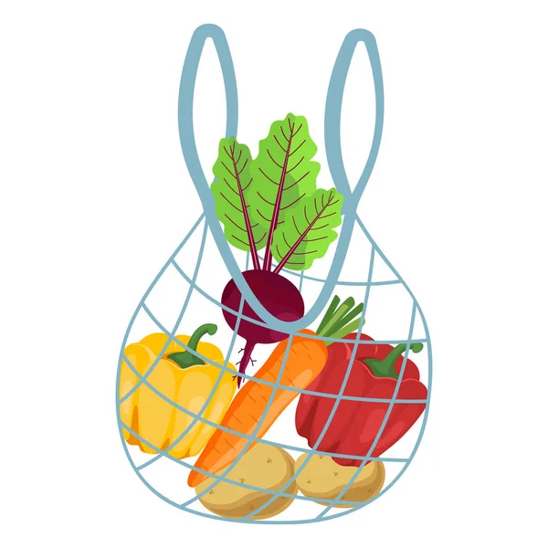 Reusable eco bag for products with vegetables isolated on a white background. Vector illustration