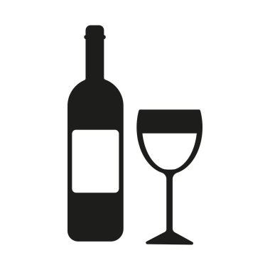 Wine bottle and glass. Vector icon isolated on white background